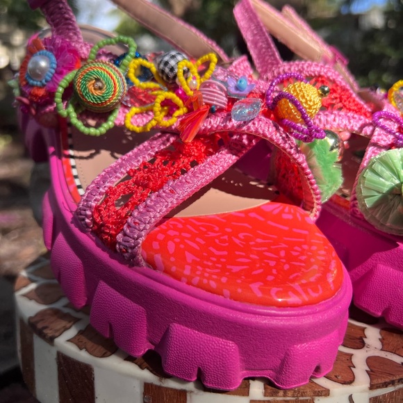 Betsey Johnson Greysen Pink and Red Platform Sandals Like New - Picture 6 of 11